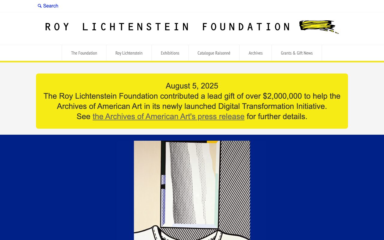 ロイ・リキテンスタイン（Roy Lichtenstein） の公式サイトのファーストビュー