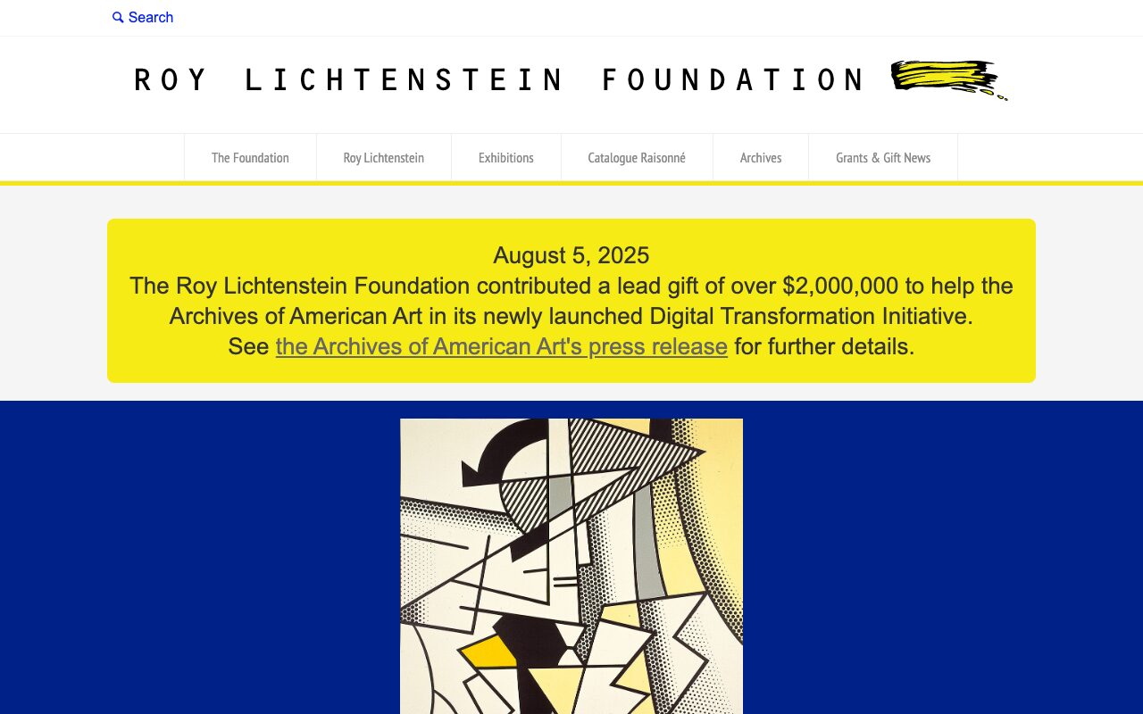 ロイ・リキテンスタイン（Roy Lichtenstein） の公式サイトのファーストビュー